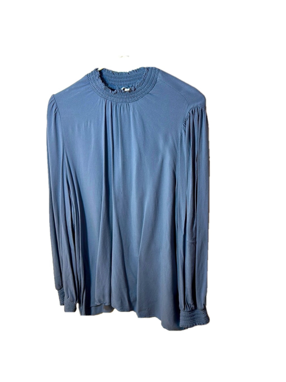 Reitman’s periwinkle blue, long sleeve mock neck viscose blouse size 3X